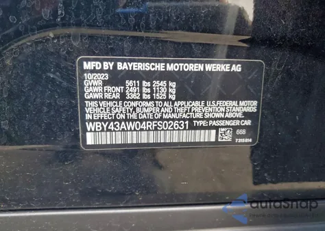 2024 BMW I4 Edrive 35 z USA, uszkodzony, nr VIN WBY43AW04RFS02631